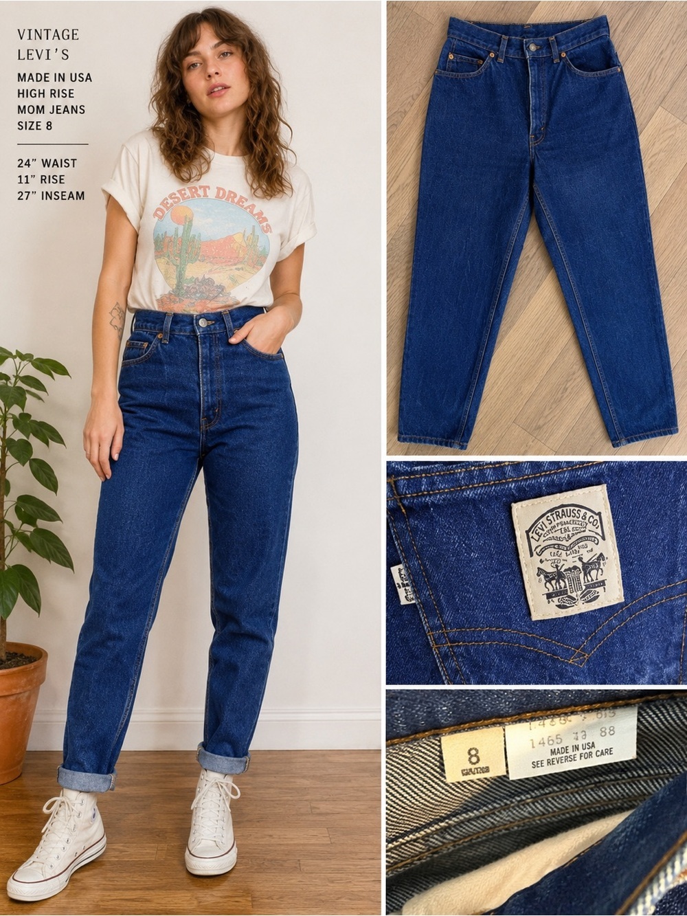 Vintage Levi’s Made in USA High Rise Mom Jeans Dark Wash Tapered Women’s 24